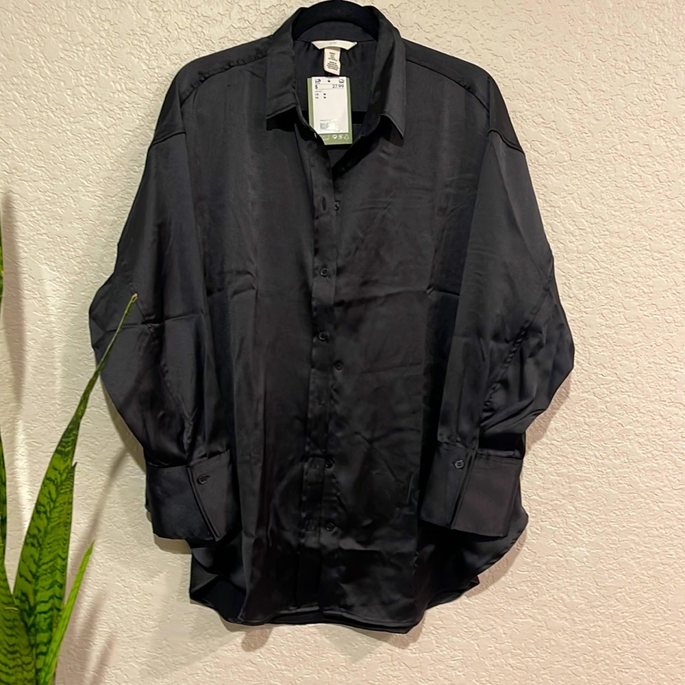 H&M Oversized Satin Button-Up Blouse.